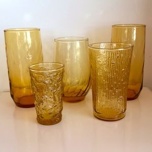 Mid Century Modern Vintage Amber/Gold Drinking Glasses Variety 5